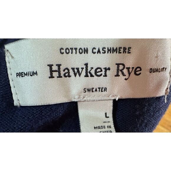 Hawker Rye‎ Sweater Mens Size Large Navy Blue 95% Cotton 5% Cashmere Crew Neck - Picture 5 of 8